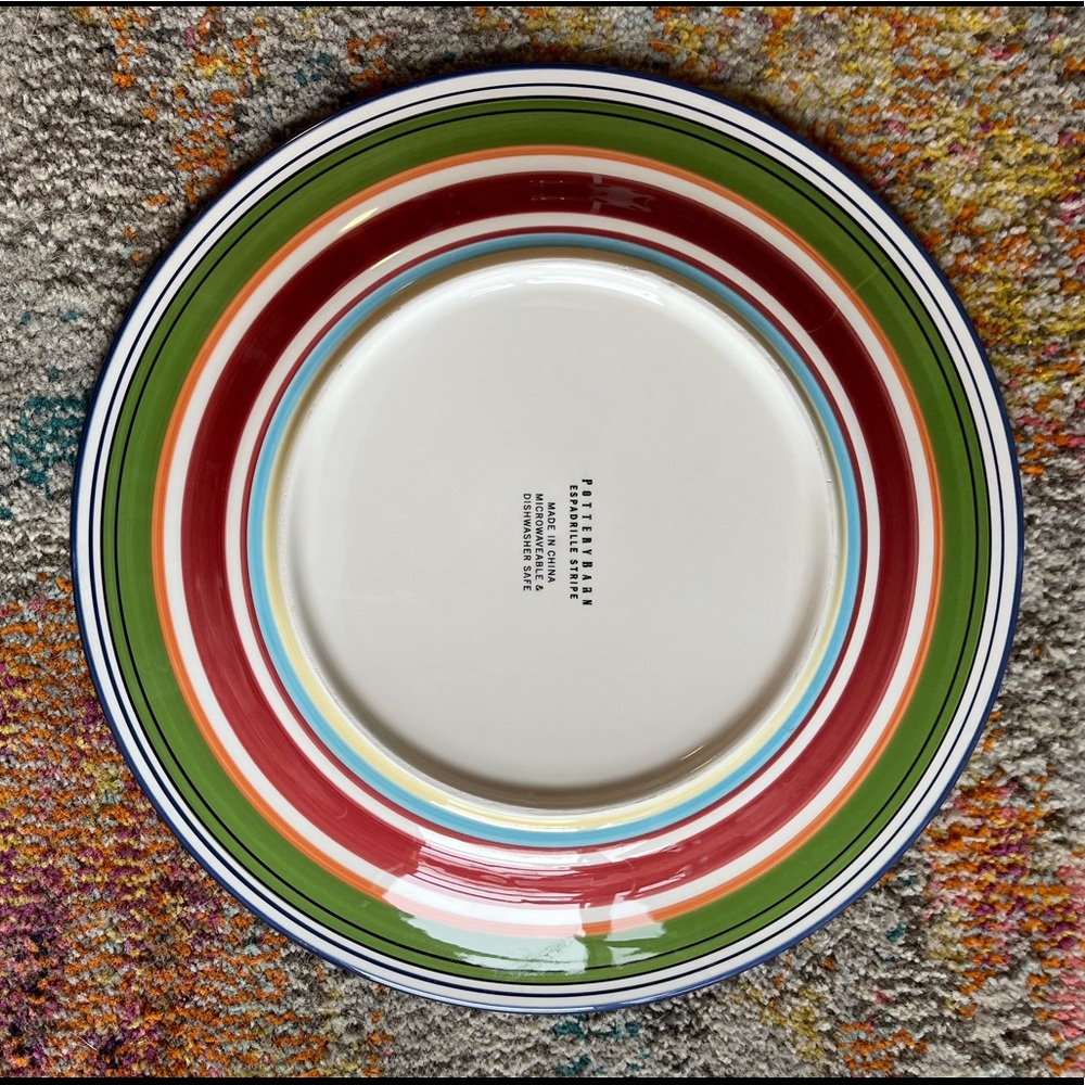 Pottery Barn Espadrille Multicolor Stripe China Plates - Picture 2 of 4